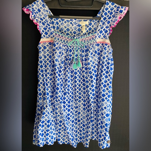 Matilda Jane Blue Smocked Shirt Tank Top Wandering Waters Tassels Ruffle Medium - Picture 1 of 5